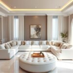 غرفة معيشة فاخرة تصميم مودرن بلون هادئ – مقاس كبير