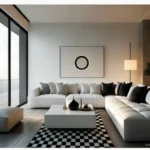 كنب مودرن الرياض، كنب حرف L كبير، كنب صالة فخم، أثاث مودرن جدة، كنب بيج مودرن.