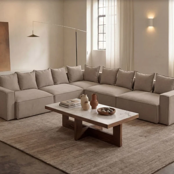 كنب مودرن الرياض، كنب حرف L كبير، أطقم كنب فخمة جدة، أثاث مودرن السعودية