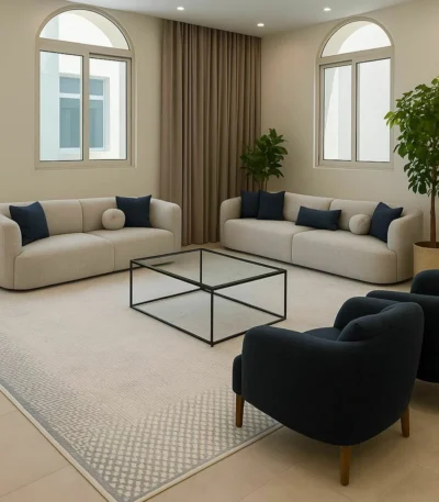 كنب مودرن أكتا بلون بيج فاتح ,بتصميم أنيق وعصري يوفر راحة عالية ،