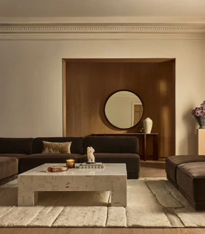 أريكة أوريول ,4 قطع ,حرف L ,مخمل بني ,تصميم عصري ومريح