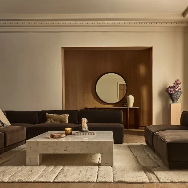 أريكة أوريول ,4 قطع ,حرف L ,مخمل بني ,تصميم عصري ومريح