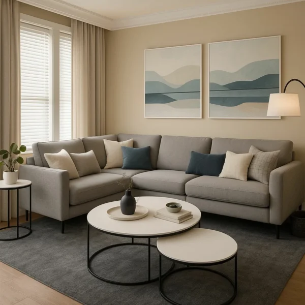 ركنة مودرن نورديك, باللون الرمادي تجمع بين ,البساطة الاسكندنافية والراحة،