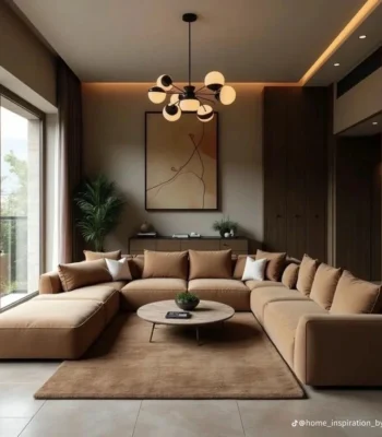 ركنة ليان مودرن حرف U بقماش شانيل بني فاخر تجمع بين الدفء والأناقة،