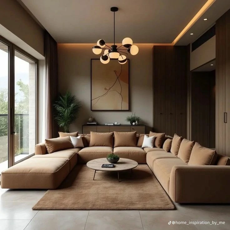 ركنة ليان مودرن حرف U بقماش شانيل بني فاخر تجمع بين الدفء والأناقة،