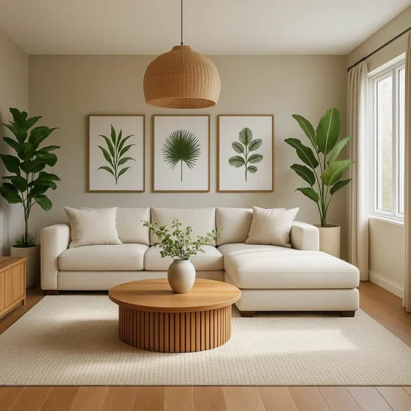 ركنة سمبل مودرن حرف L بقماش بوكليه أوف وايت تضيف إحساسًا بالنقاء والهدوء للمساحة،