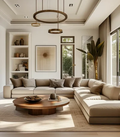 ركنة مودرن فلات حرف L بقماش بوكليه ناعم بتصميم منخفض أنيق يوفر راحة عالية ولمسة عصرية هادئة،