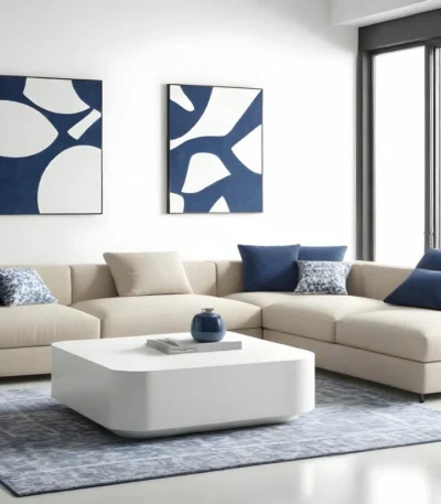 ركنة مودرن أزور حرف L بتصميم سوبر لوكس, تجمع بين الفخامة والراحة،