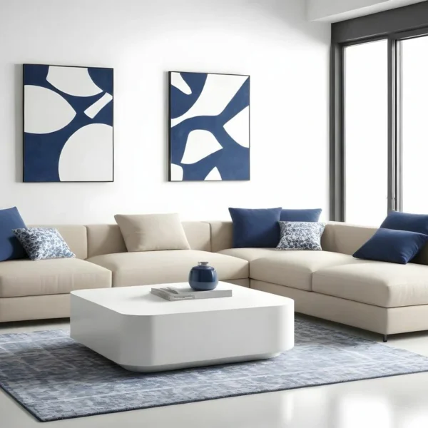 ركنة مودرن أزور حرف L بتصميم سوبر لوكس, تجمع بين الفخامة والراحة،