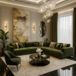 ركنة إميرالد مودرن حرف L من المخمل الأخضر الملكي تجمع بين الفخامة والراحة،