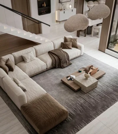 ركنة مودرن أورجانيك حرف L مع شيزلونج, بتصميم انسيابي مريح يوفر جلسة عميقة وراحة عالية،