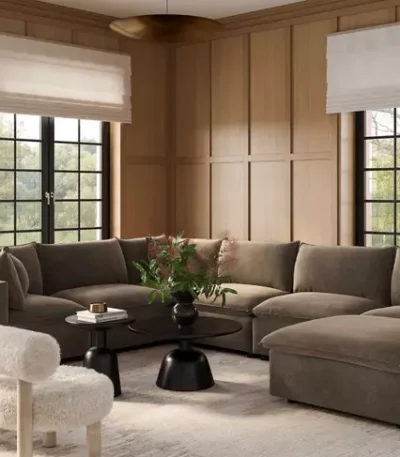 طقم كنب كالي كونياك زاوية قابلة للتركيب بتصميم عصري, أنيق يوفر مرونة في الترتيب وراحة عالية،