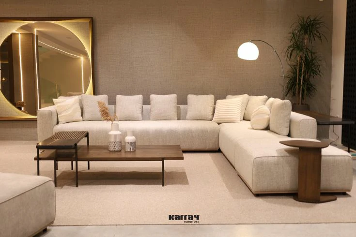 family-design كنب زاوية روكي, لون بيج قماش فاخر, ناعم الملمس