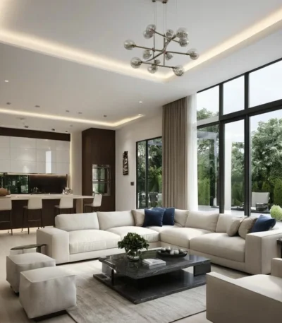 كنب زاوية ليفو بلون أبيض تصميم مودرن أنيق, يوفر راحة عالية ومساحة جلوس واسعة،