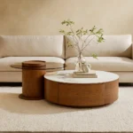 طاولة قهوة أولغا مودرن بني وأبيض من تصميم العائلة،