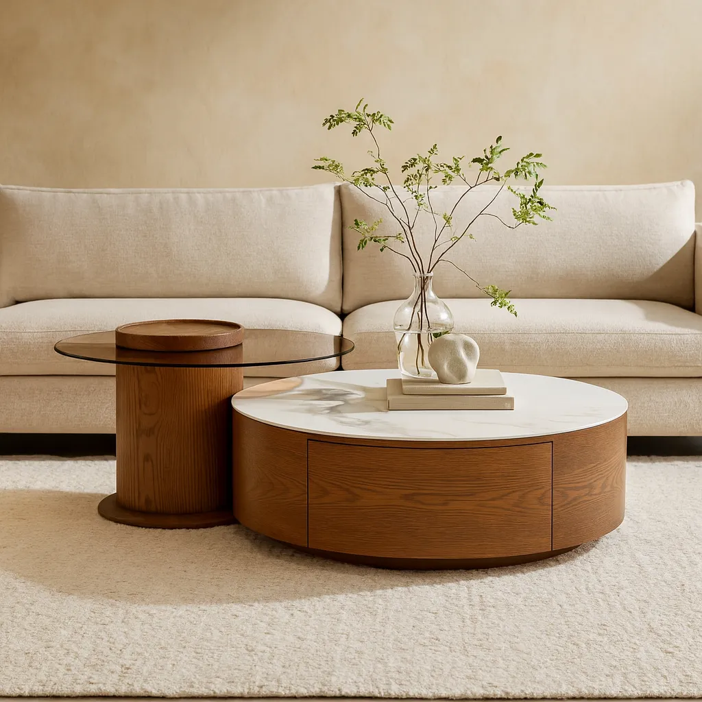 olyea طاولة قهوة أولغا مودرن بني وأبيض من تصميم العائلة،