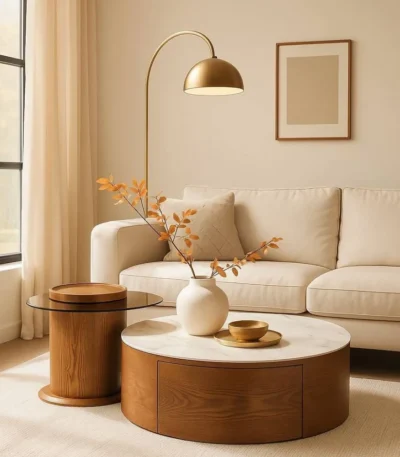 طاولة قهوة أولغا مودرن بني وأبيض, تصميم عصري, متينة وعملية, أنيقة